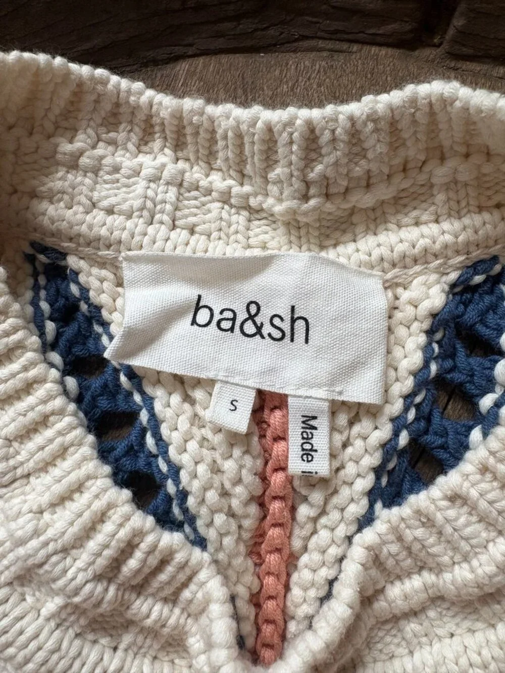 Ba&sh Gardy cropped chunky boho striped knit cotton women's sweater size small - Picture 5 of 6